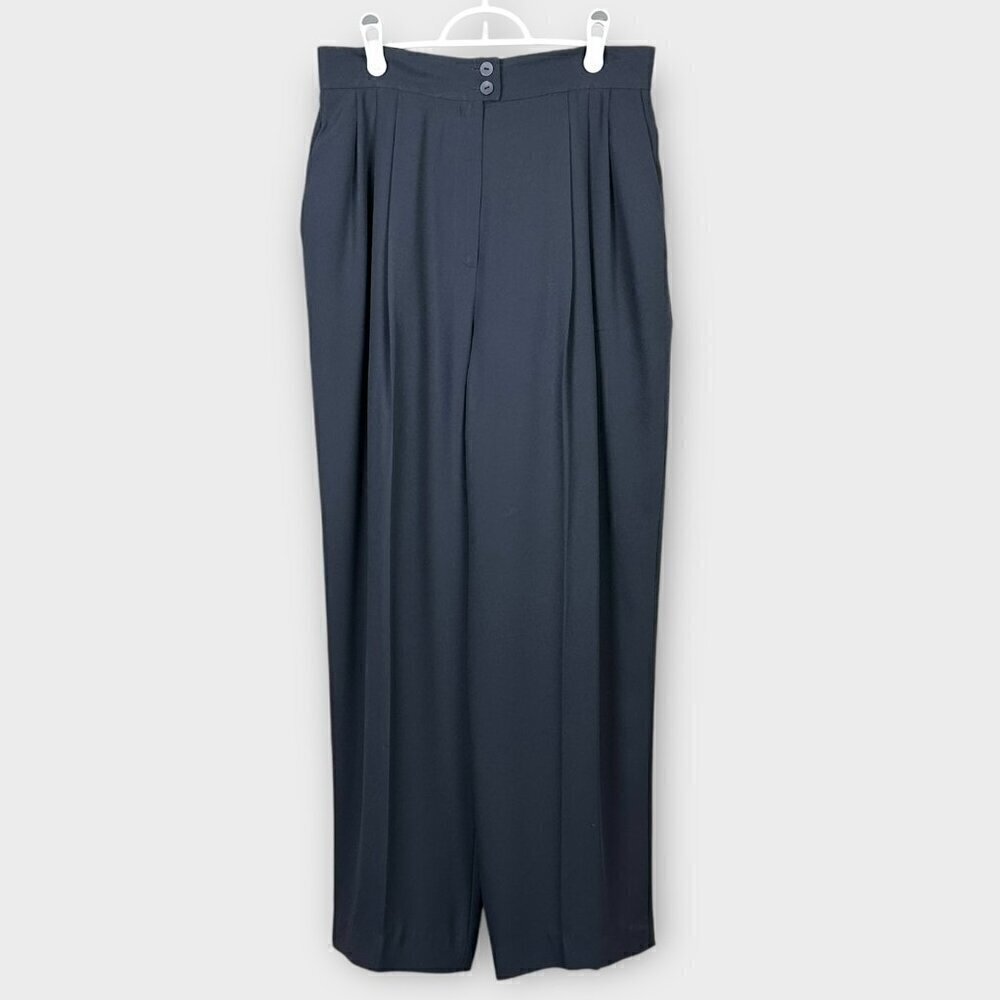 Vintage High Waisted Pleated Barrel Leg Dress Pants Navy